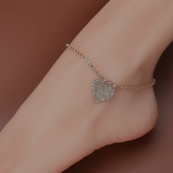 "Have A Heart" Gold Rhinestone Charm Anklet - Picture 7 of 9